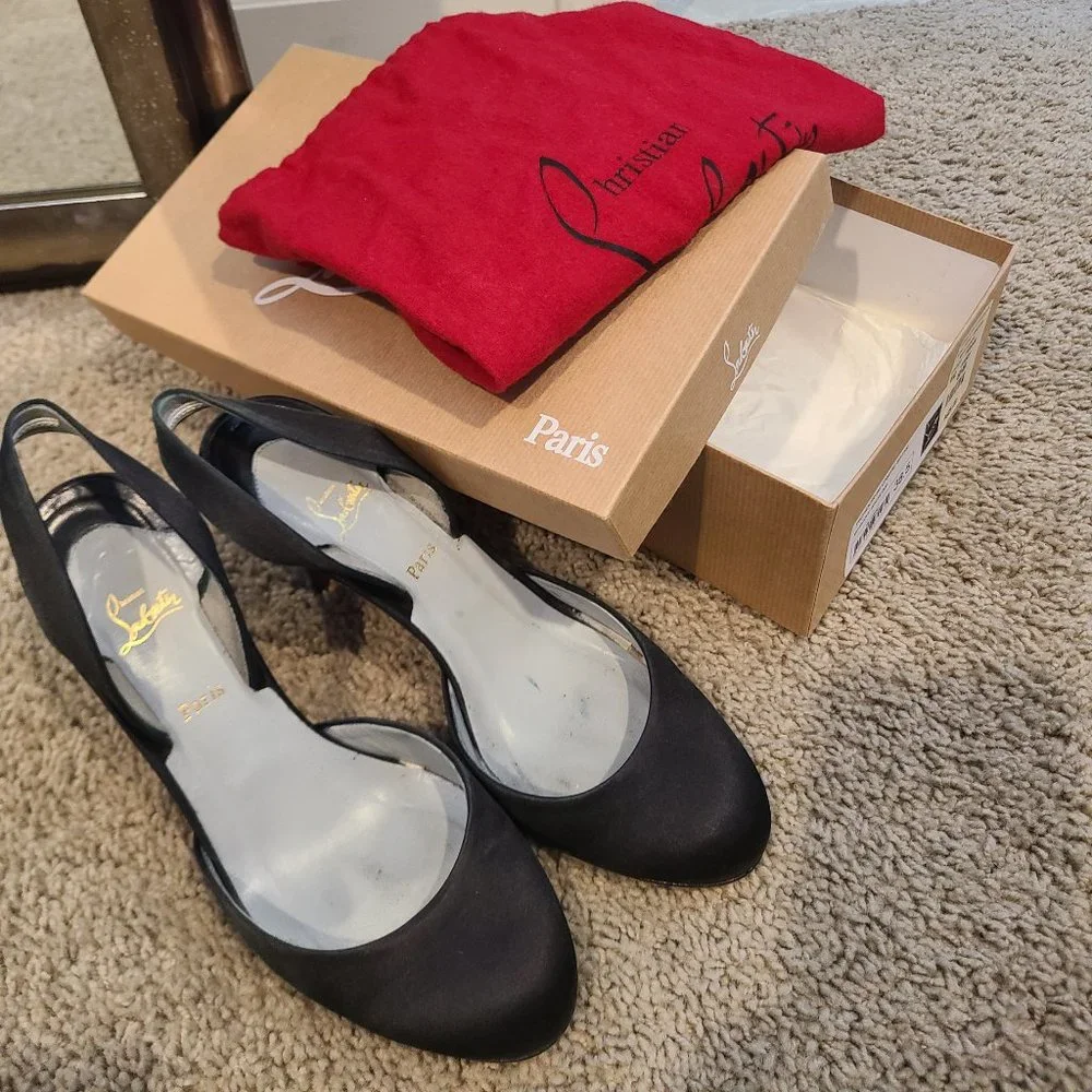 Christian Louboutin Picador 85 crepe satin 38.5 black slingback - Picture 3 of 8